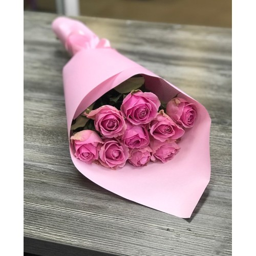 Купить на заказ Букет из 9 розовых роз с доставкой в Уральске